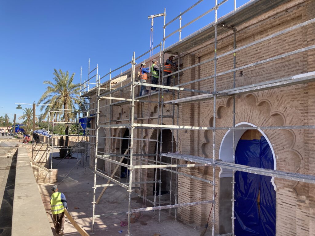 A view of the Koutoubia Mosque under restoration from the September 2023 Earthquake.