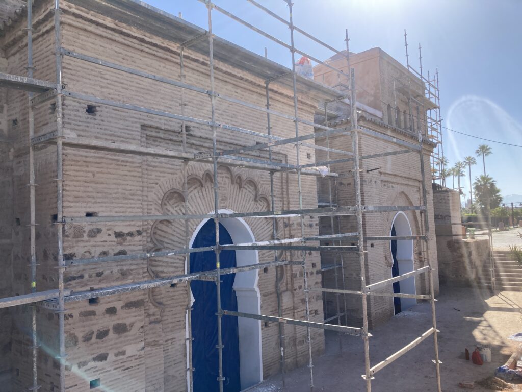 A view of the Koutoubia Mosque under restoration from the September 2023 Earthquake.