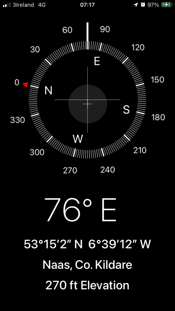 Screenshot of compass on way to Tralee, Ireland