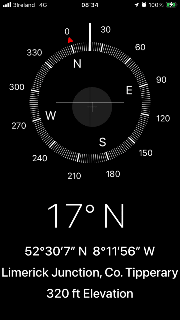 Screenshot of compass on way to Tralee, Ireland