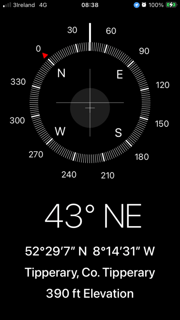 Screenshot of compass on way to Tralee, Ireland
