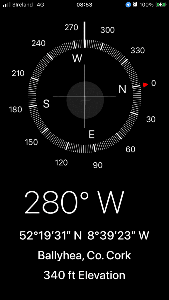 Screenshot of compass on way to Tralee, Ireland