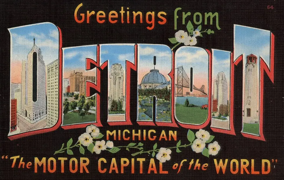 Greetings from Detroit, Michigan, The Motor Capital of the World - Large Letter Postcard