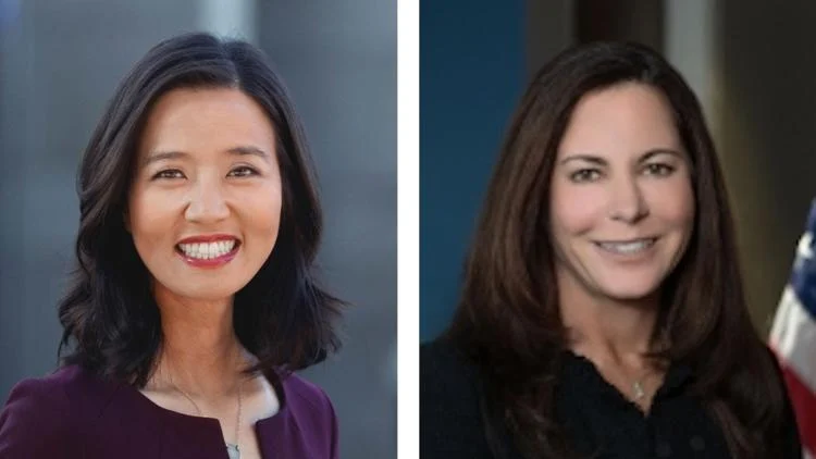 Boston Mayor Michelle Wu (left), U.S. Attorney Leah Foley Wu (Boston.gov), Foley (Justice.gov)
