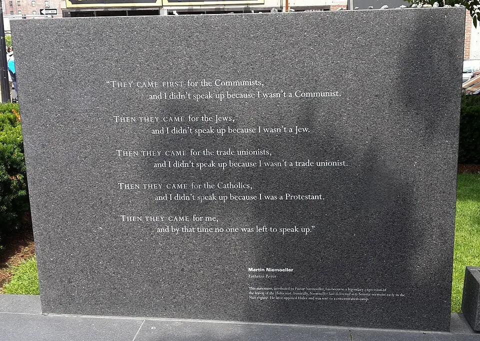 Poem by Martin Niemoeller at the the Holocaust memorial in Boston