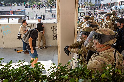 Protestors with California National Guard, June 2025