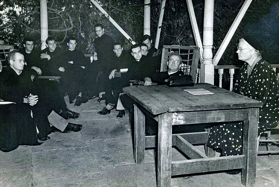 Fr. Michael Lensing of Subiaco Abbey in 1952 invites Dorothy Day to speak about the Catholic Worker Movement