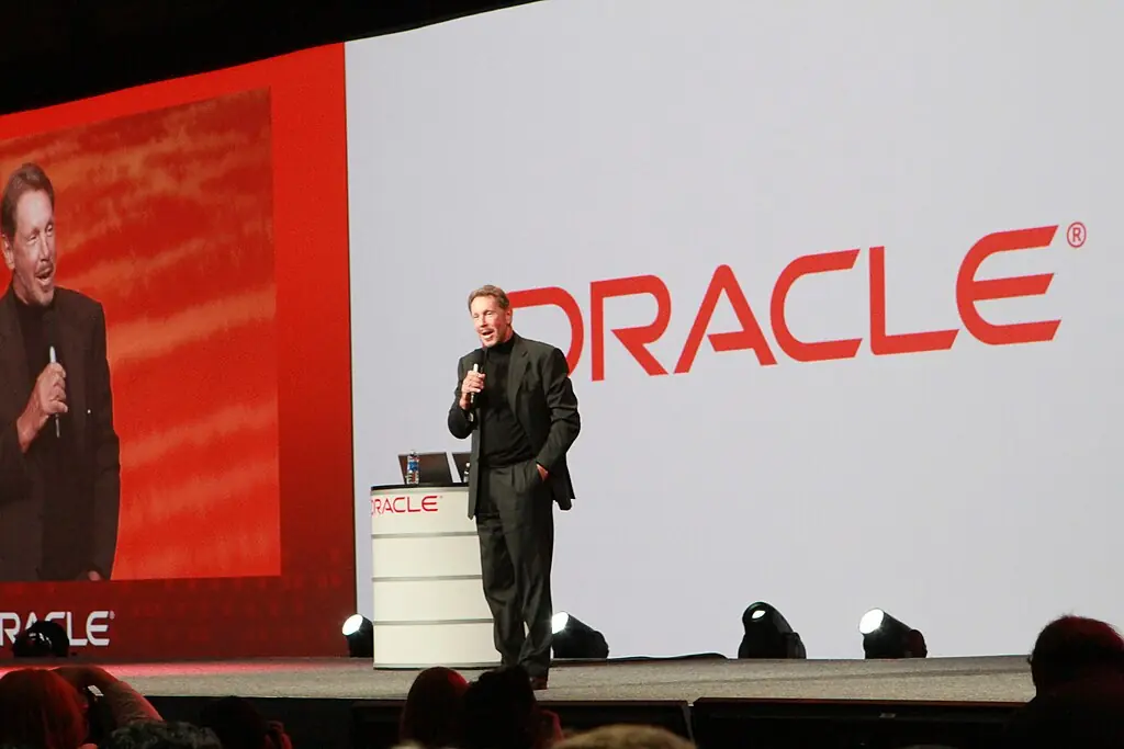 Larry Ellison lecturing during Oracle OpenWorld, San Francisco 2010. 22 September 2010. Ilan Costica