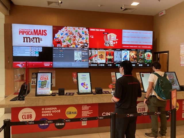 The ticket kiosks at the Cinemark movie theater at Shopping Cidade São Paulo mall
