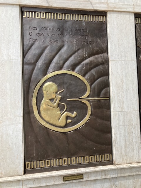 One of the relief sculptures on the exterior of the Hospital Santa Catarina