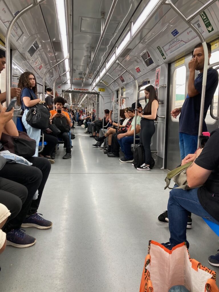 A view inside a train near Vila Independência, São Paulo, Brazil