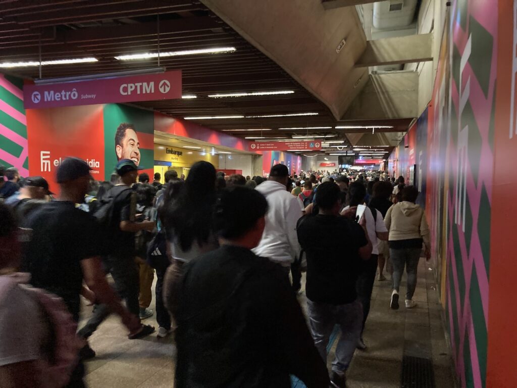 A view of a walkway inside the Luz metro station in São Paulo, Brazil