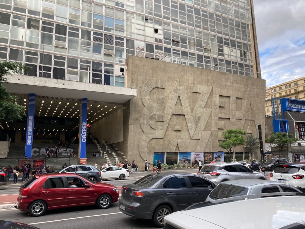 A view of the Gazeta news and media building on Avenida Paulista in São Paulo, Brazil