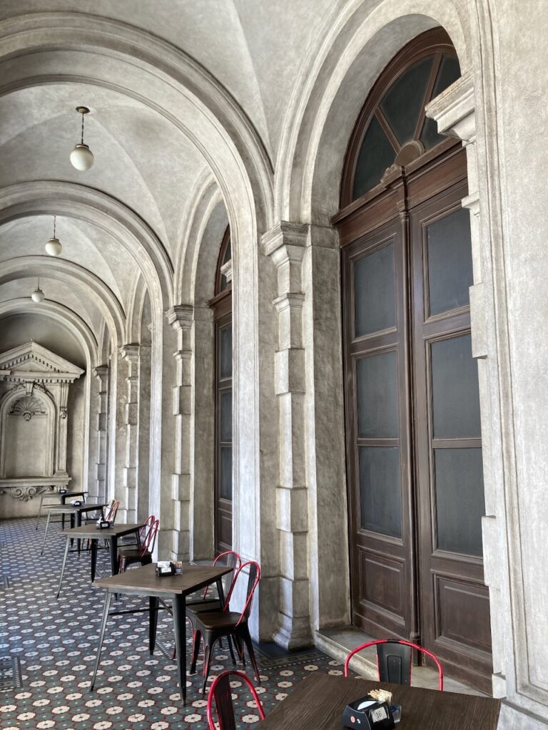 A view of the outdoor café in Museu do Café (Coffee Museum) Santos, São Paulo, Brasil