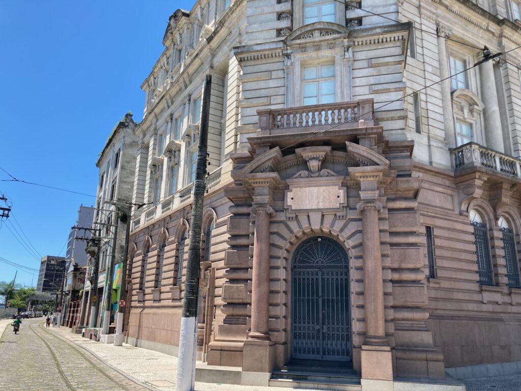 A view of the exterior of Museu do Café (Coffee Museum) Santos, São Paulo, Brasil