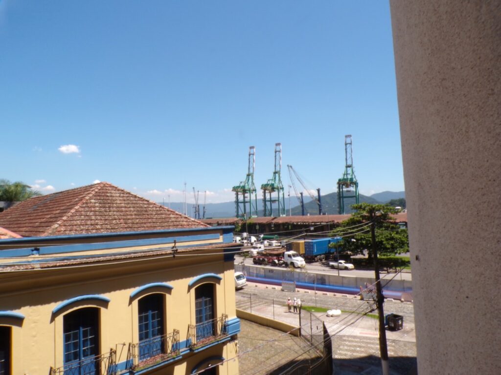 A view of the nearby shipyard from inside Museu do Café (Coffee Museum) Santos, São Paulo, Brasil