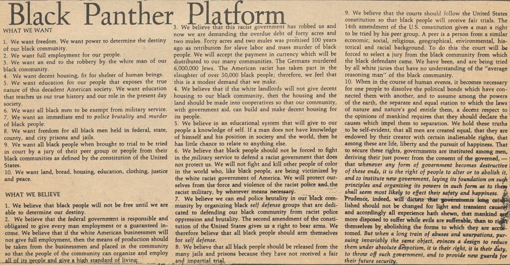 The Black Panther Party Platform, as reprinted in the Seattle underground paper Helix, May 9, 1968