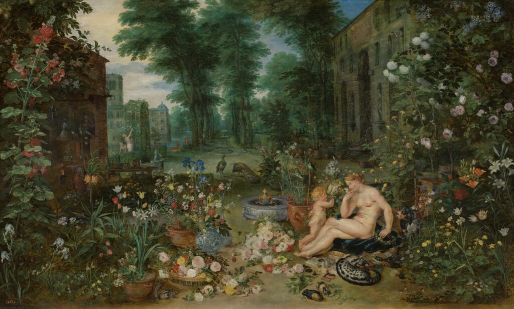 The Sense of Smell 1617 - 1618. Oil on panel. PETER PAUL RUBENS Siegen, Westphalia (Germany), 1577 - Antwerp (Belgium), 1640 JAN (JAN 'VELVET' BRUEGHEL) BRUEGHEL THE ELDER Brussels (Belgium), 1568 - Antwerp (Belgium), 1625