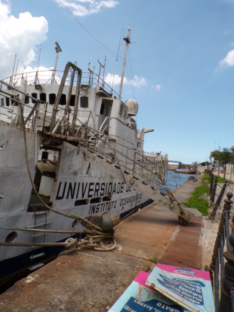 A scene in the port area of Santos, São Paulo, Brasil. The Professor W. Besnard. This historic oceanographic vessel, owned by the University of São Paulo (USP), was used in Brazil's first Antarctic expedition.