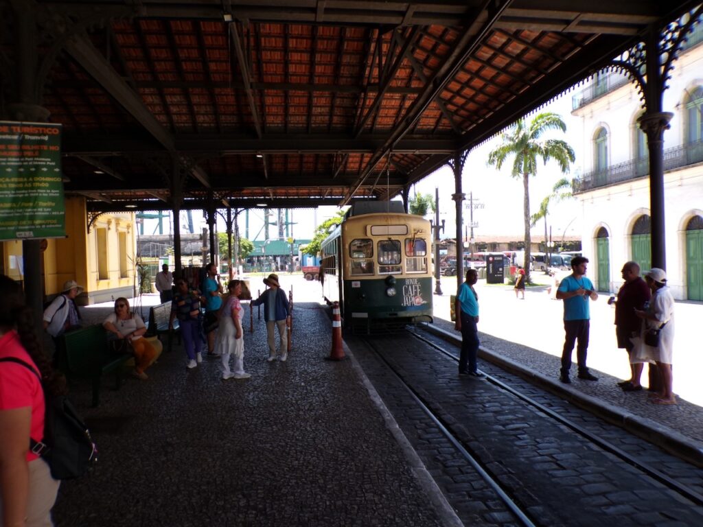 A scene in Santos, São Paulo, Brasil. A view of the Tourist Tram (Linha Turística de Bonde)
