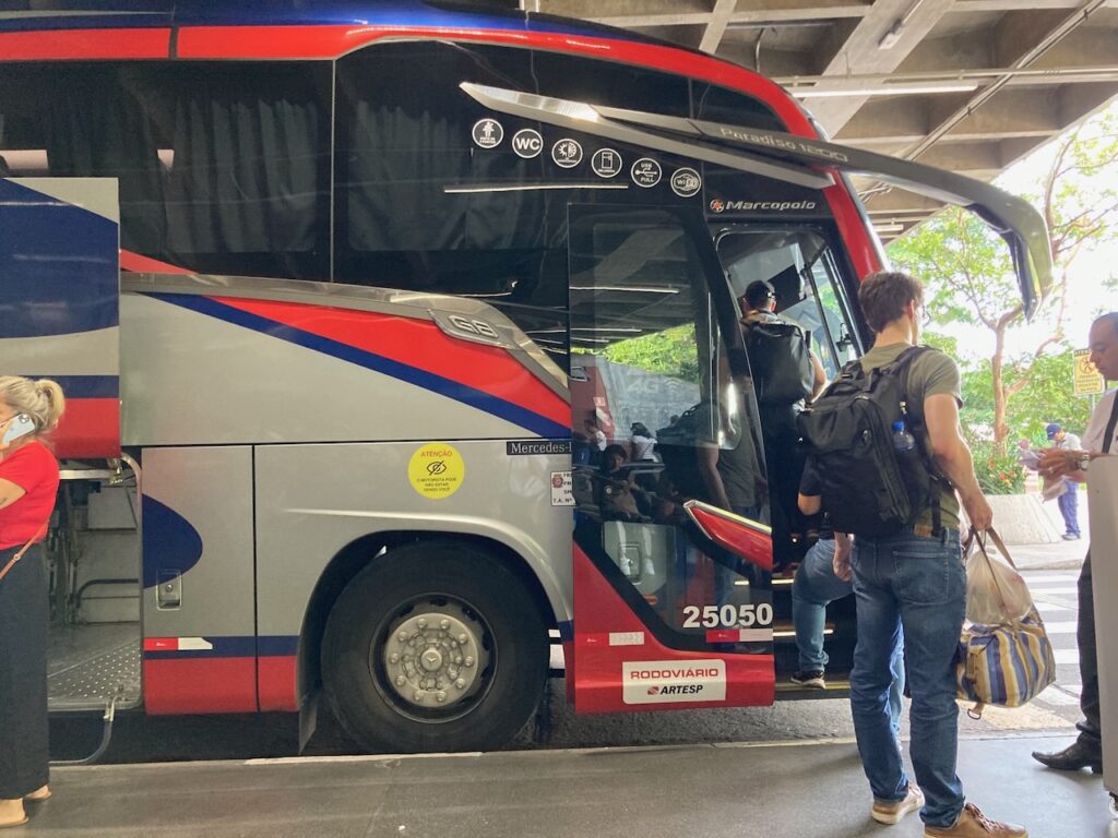 A view of a Expresso Luxo bus at Rodoviária Jabaquara (Jabaquara bus station) in São Paulo city