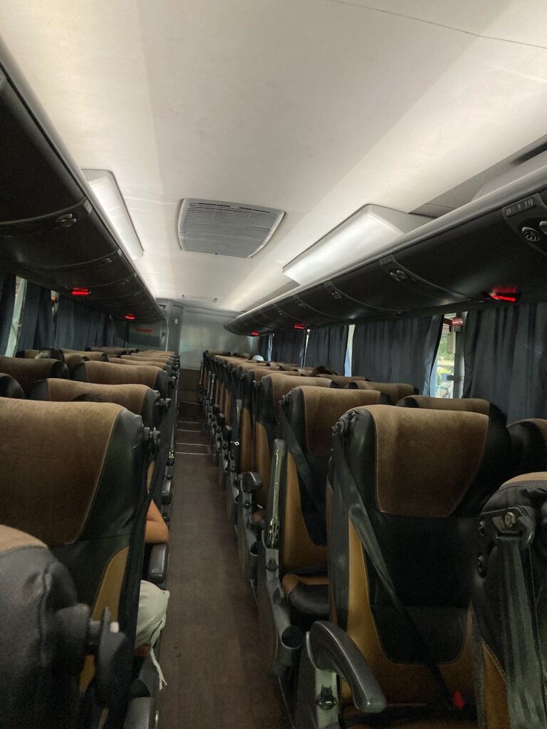 Inside the Expresso Luxo bus at Rodoviária Jabaquara (Jabaquara bus station) in São Paulo city