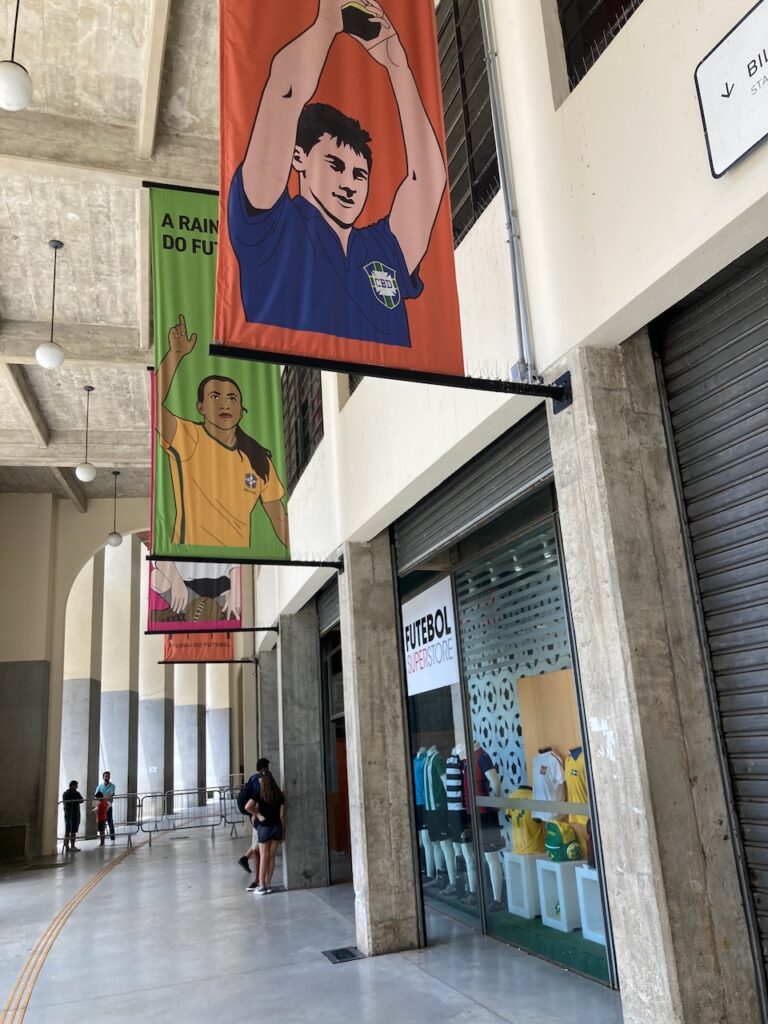 A view of the visitor entrance and exit area of the Museu do Futebol (Soccer Museum) in São Paulo, Brasil