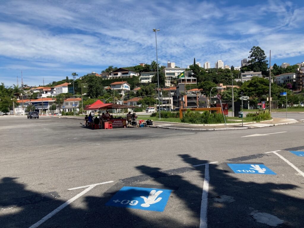 A view of vendors in the parking lot at Pacaembu Stadium in São Paulo, Brasil