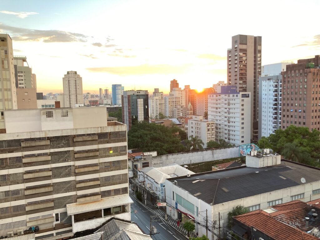 A view of the sunset from an apartment at the Mercure Sao Paulo Pamplona in São Paulo, Brasil