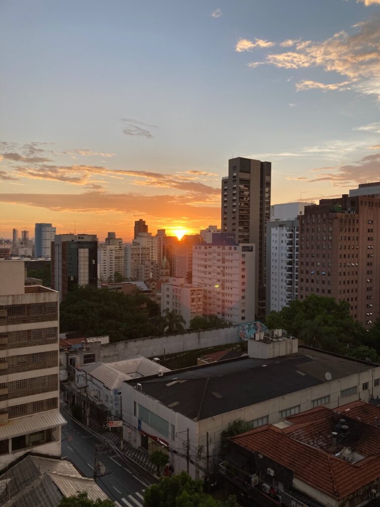 A view of the sunset from an apartment at the Mercure Sao Paulo Pamplona in São Paulo, Brasil