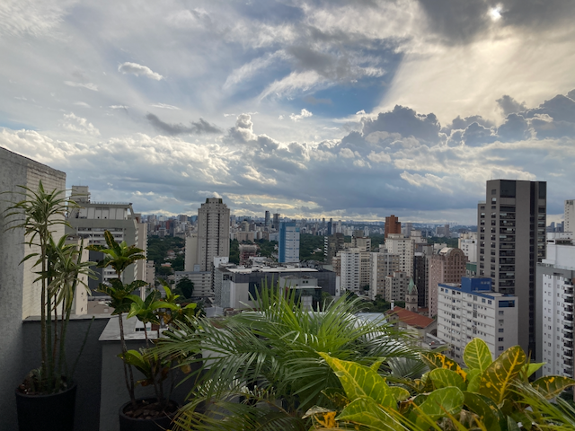 A view of the skyline from the rooftop of the Mercure São Paulo Pamplona Hotel on Rua Pamplona in São Paulo, Brasil