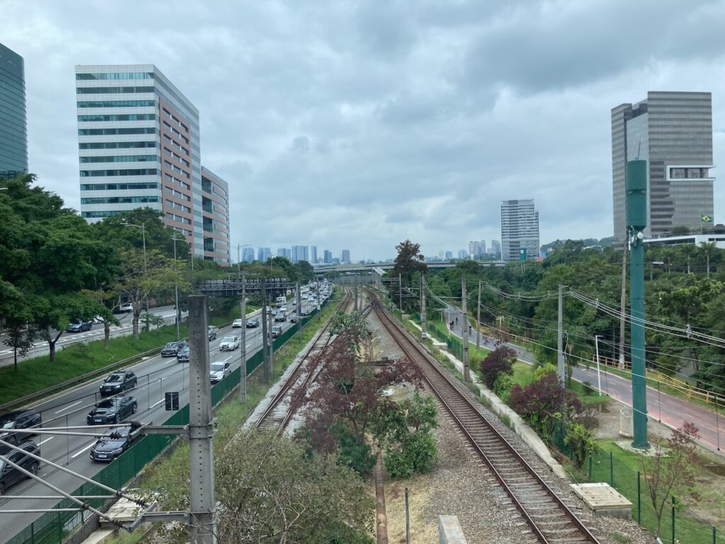 A view of the Pinheiros area from inside the Estação Pinheiros metro station in São Paulo, Brasil