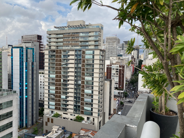 A view of the skyline from the rooftop of the Mercure São Paulo Pamplona Hotel on Rua Pamplona in São Paulo, Brasil