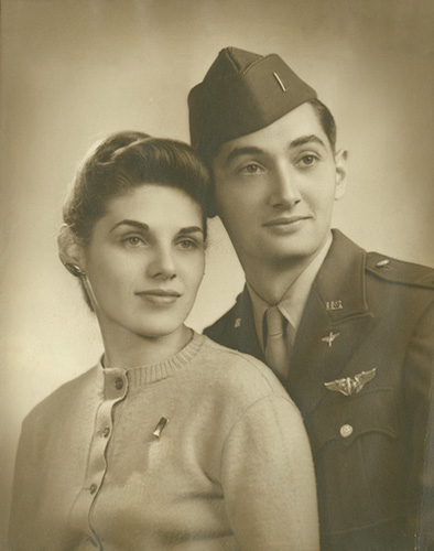 Howard Zinn and Roslyn Shechter married in October 1944, just before Howard was shipped out to England to fight in WWII. Photographer: Unknown. Source: Howard Zinn Revocable Trust.