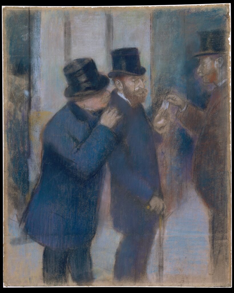 Portraits at the Stock Exchange
Artist: Edgar Degas (French, Paris 1834–1917 Paris)
Date: ca. 1878–79