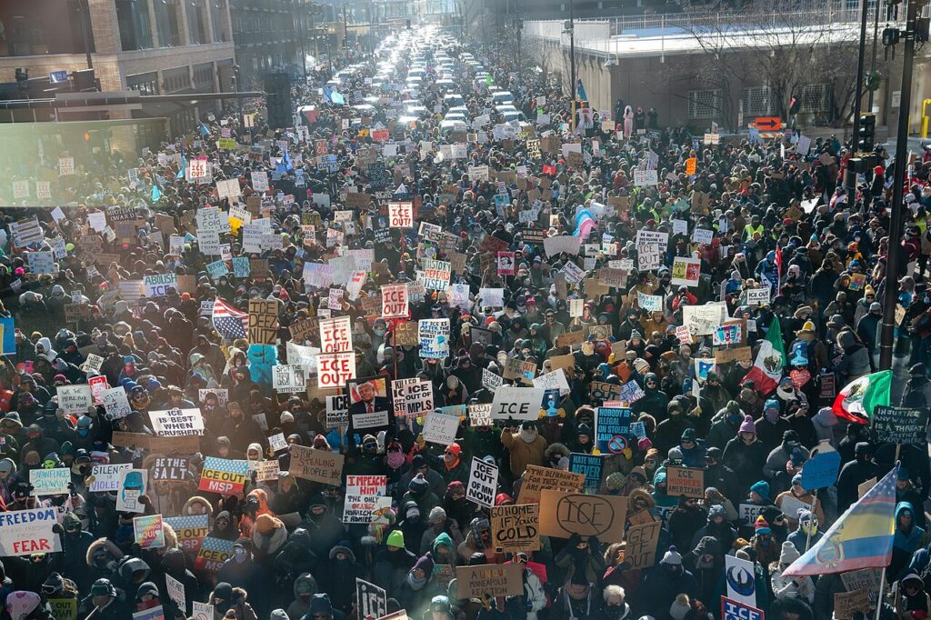 Downtown Minneapolis, Minnesota protest. January 23, 2026. Credit: Lorie Shaull. Creative Commons Via Wikimedia Commons