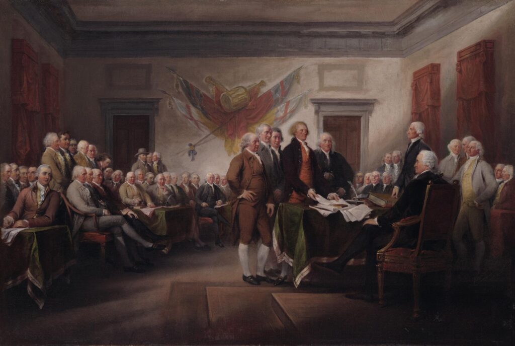 The Declaration of Independence, July 4, 1776. John Trumbull. 1786–1820. Image from Yale University.