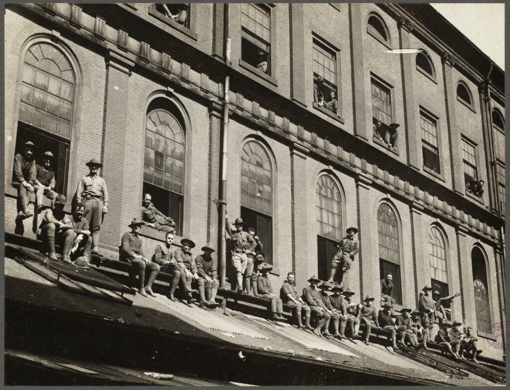 Faneuil Hall. Headquarters of National Guard during Boston Police Strike. 1919. Via Digital Commonwealth. More information at https://www.bpstrike1919.org