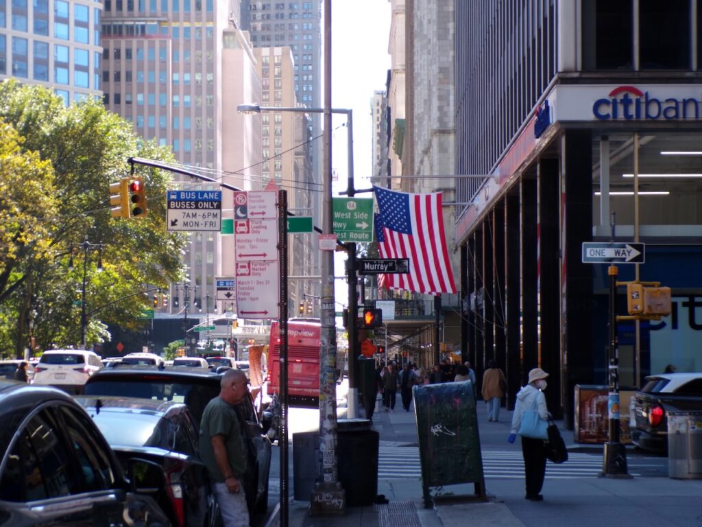 A view near Murray Street and Broadway in Manhattan, NYC
