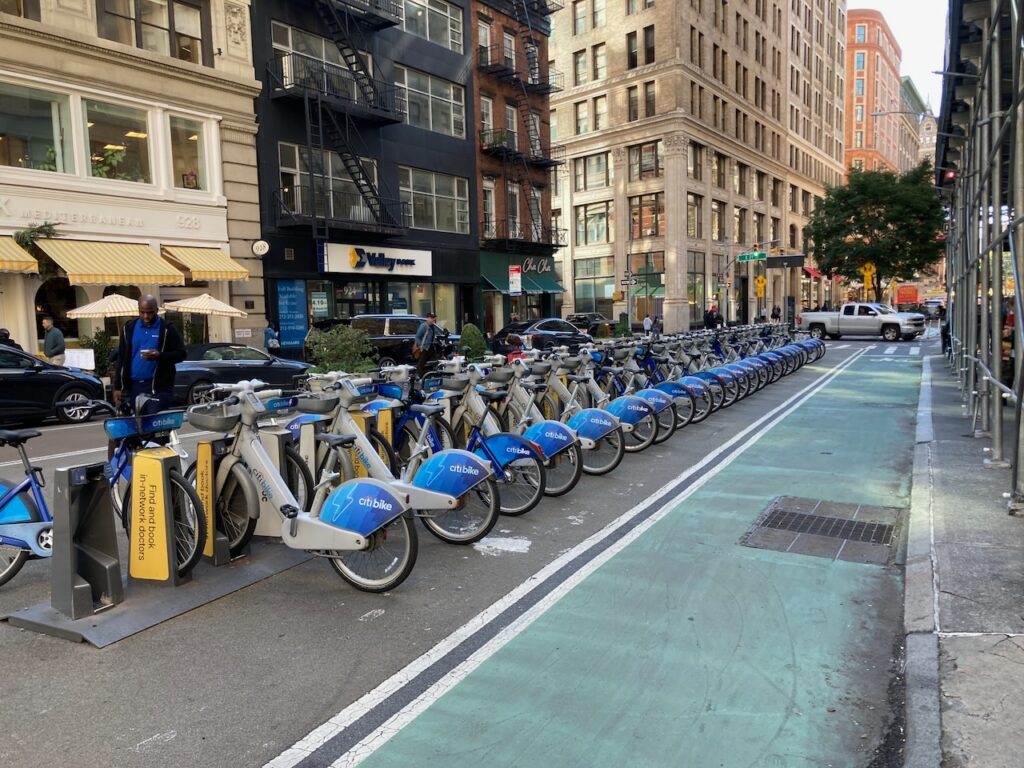 A view of a citibike dock near E 21st Street and Broadway in Manhattan, NYC
