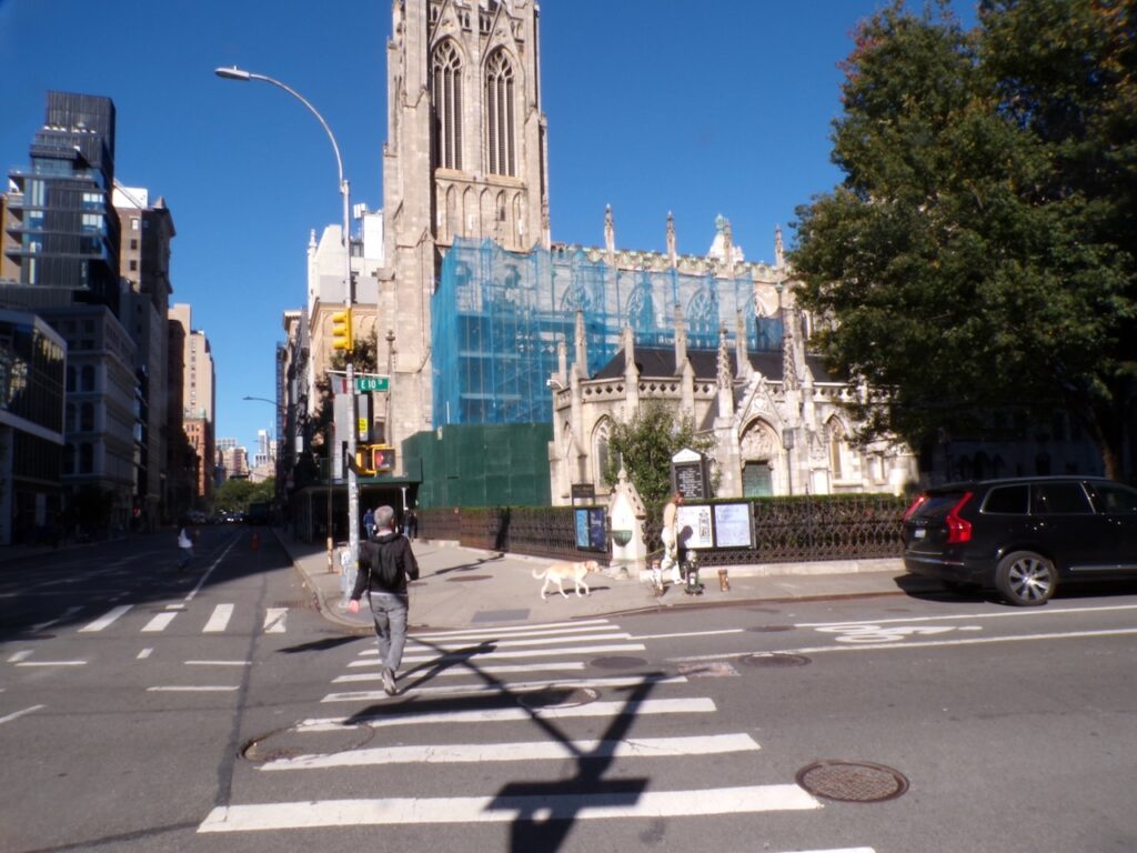 A view of Grace Church near East 10th Street and Broadway in Manhattan, NYC