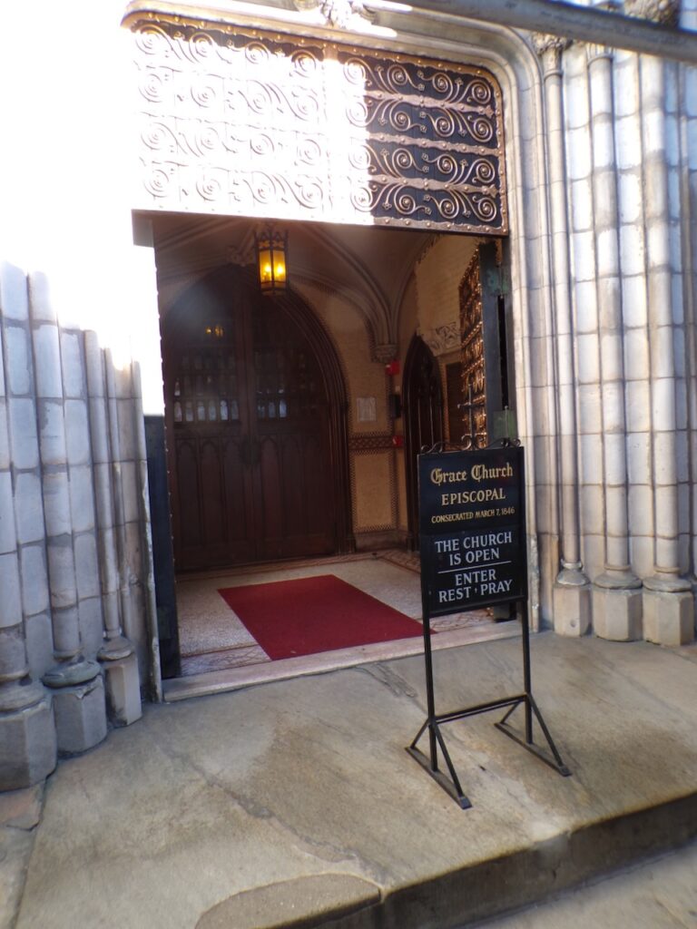 A view of Grace Church near East 10th Street and Broadway in Manhattan, NYC