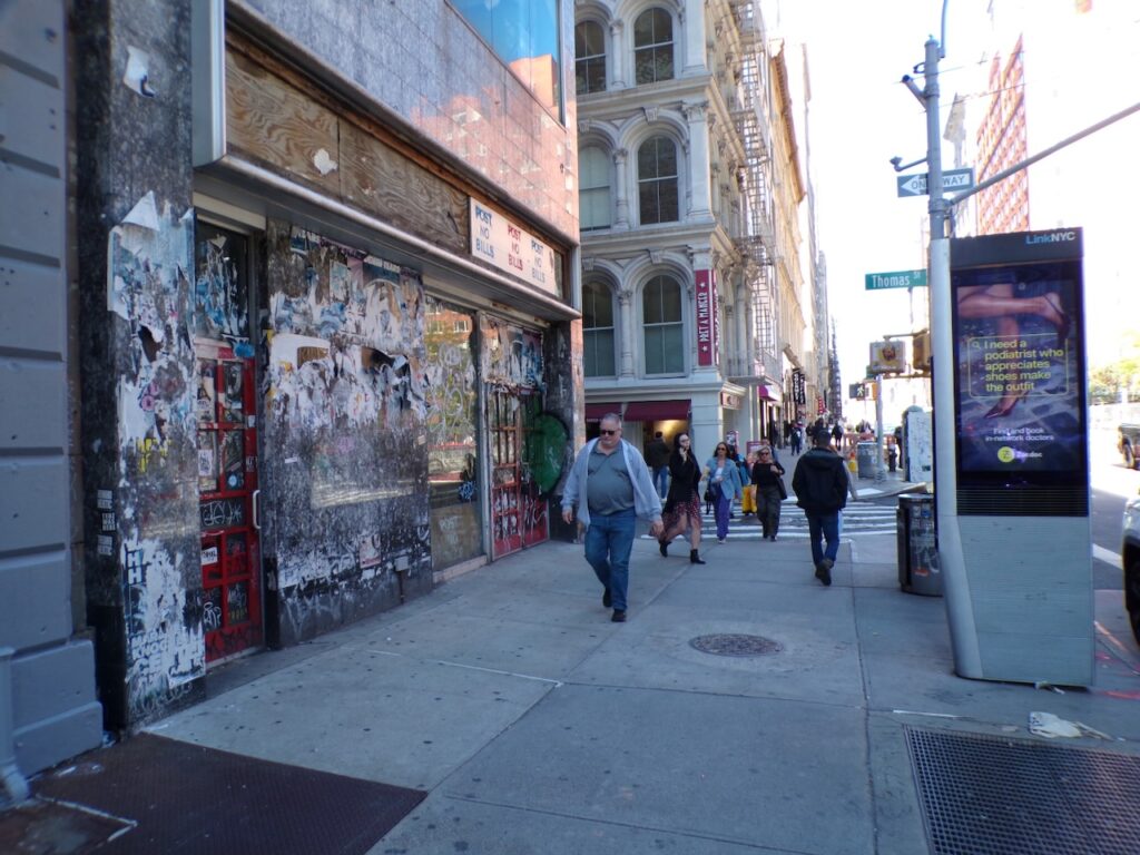 A view near Thomas Street and Broadway in Manhattan, NYC