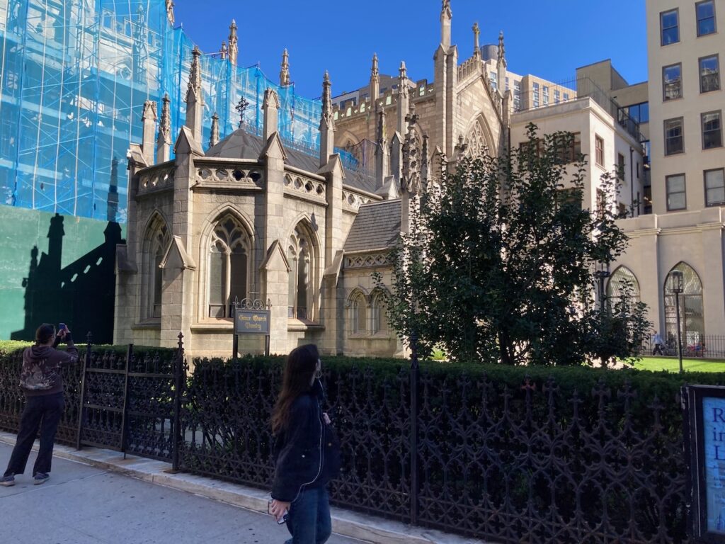 A view of Grace Church on Broadway in Manhattan, NYC