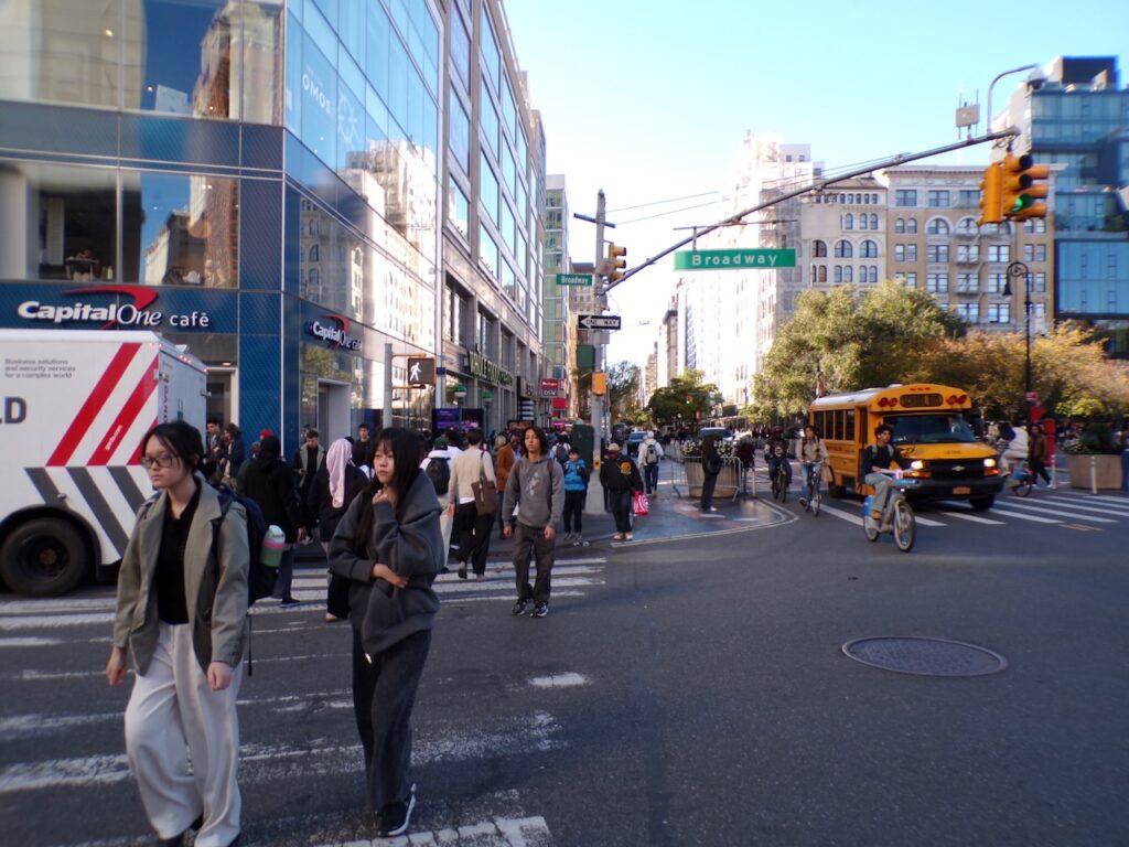 A view of the intersection at Broadway and East 14th Street near Union Square in Manhattan, NYC