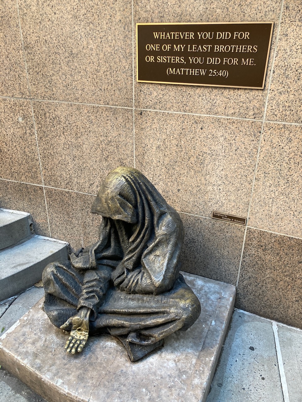 A sculpture outside of the Church of Saint Francis of Assisi in Midtown Manhattan, NYC